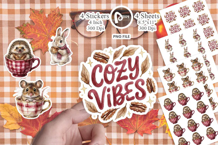 Teacup Autumn Animals Sticker