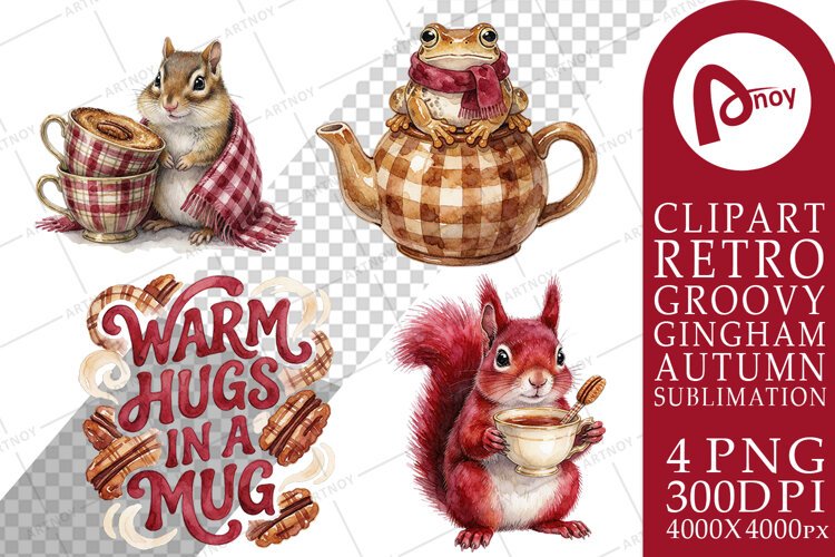 Teacup Autumn Animals Sublimation example image 1