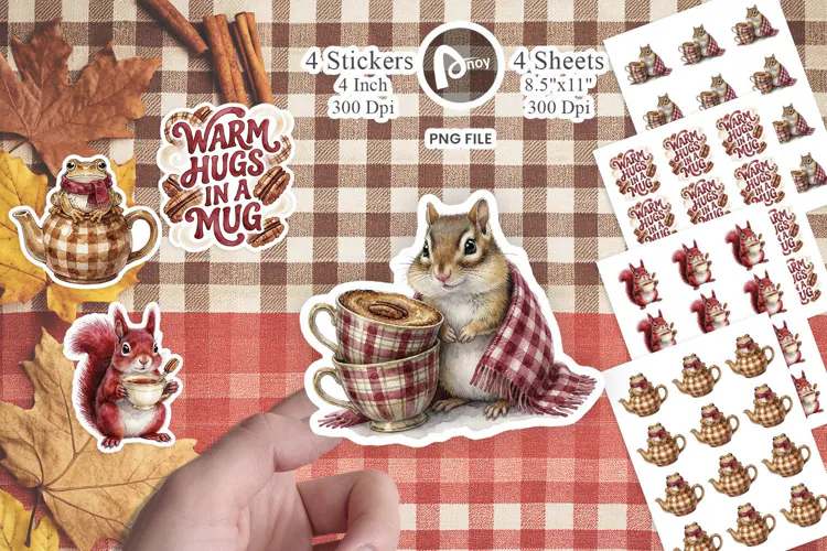 Teacup Autumn Animals Sticker
