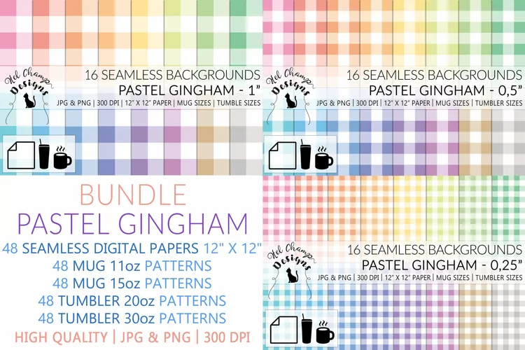 Gingham Pastel bundle | Papers | Patterns | Sublimation