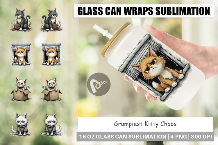 Glass Can Grumpy Kitty