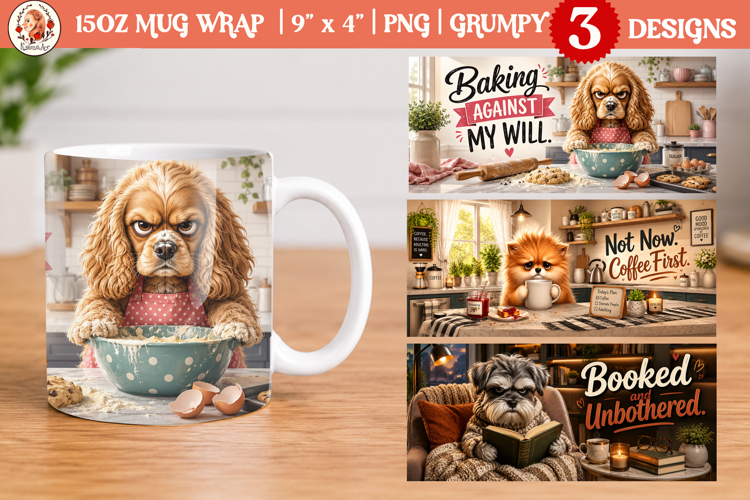 Funny grumpy dog 15oz mug wrap | 15oz mug sublimation