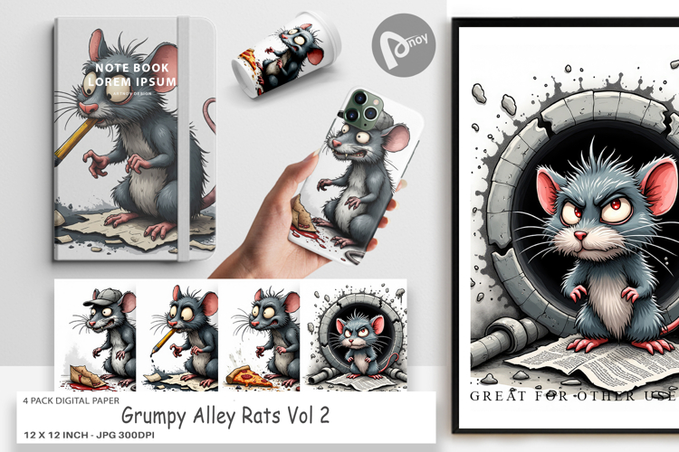 Digital Paper Grumpy Alley Rats example image 1