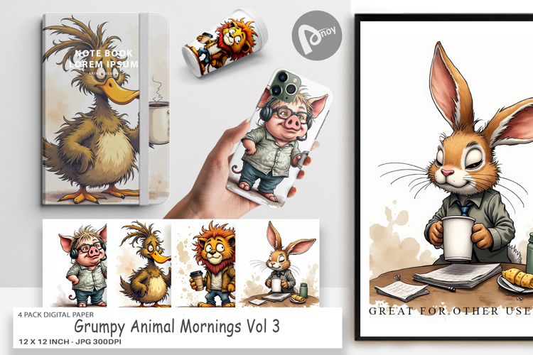 Digital Paper Grumpy Animal Morning