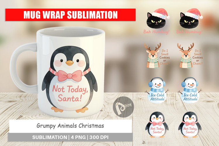 Mug Wrap Grumpy Animals Christmas Quotes