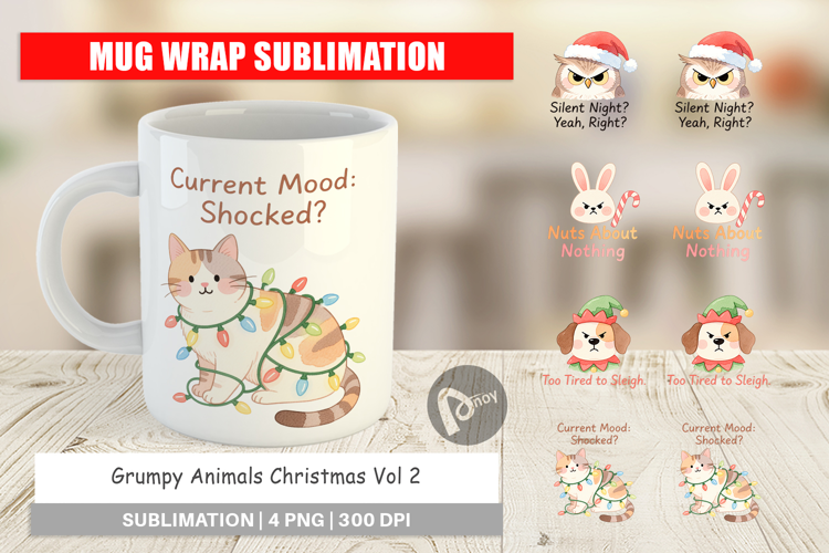 Mug Wrap Grumpy Animals Christmas Quotes