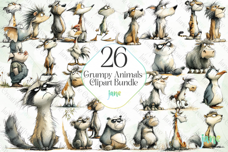 Grumpy Animals Clipart Bundle