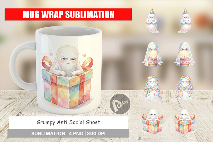 Grumpy Anti Social Ghost Mug Wrap example image 1