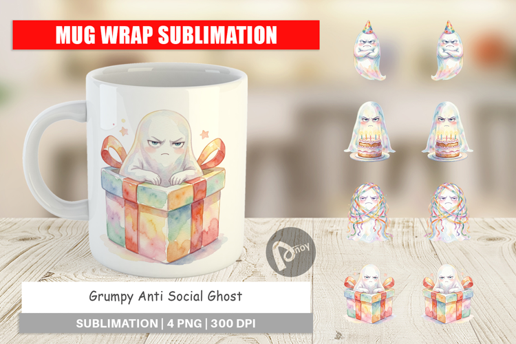 Grumpy Anti Social Ghost Mug Wrap
