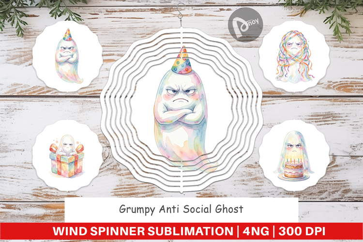 Grumpy Anti Social Ghost Wind Spinner