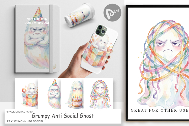 Grumpy Anti Social Ghost Digital Paper