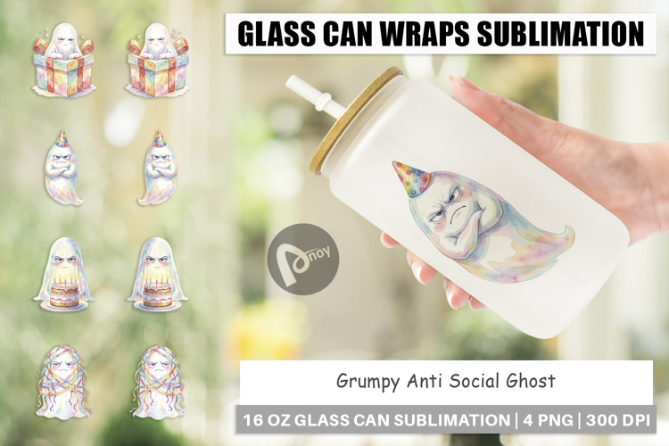 Grumpy Anti Social Ghost Glass Can