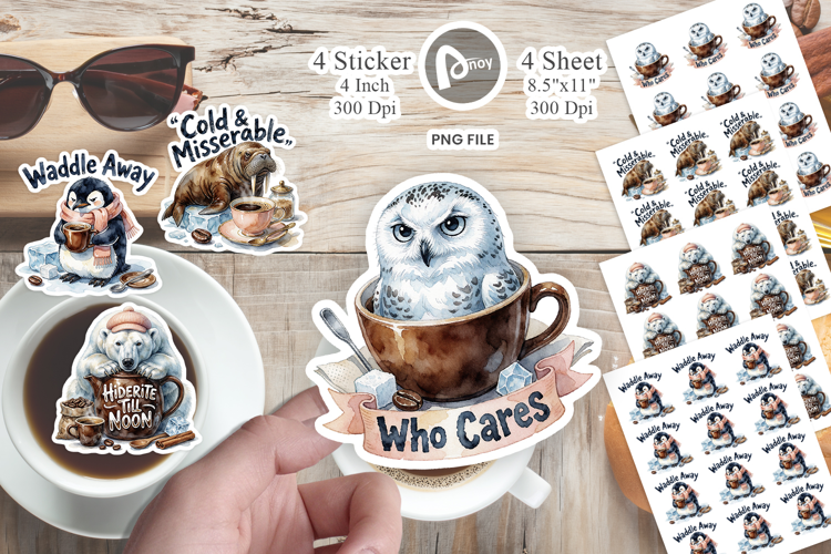 Grumpy Arctic Coffee Sticker