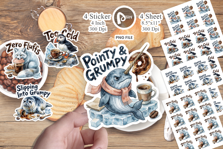 Grumpy Arctic Coffee Sticker