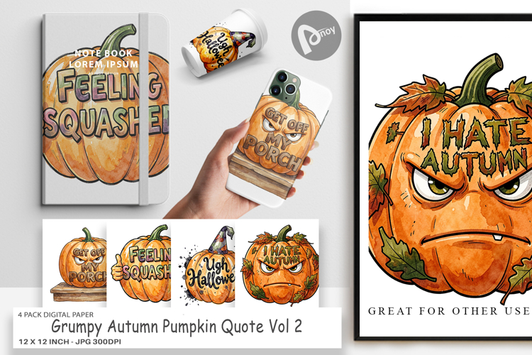 Grumpy Autumn Pumpkin Digital Paper