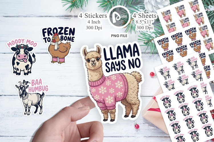 Barnyard Christmas Animals Sticker example image 1