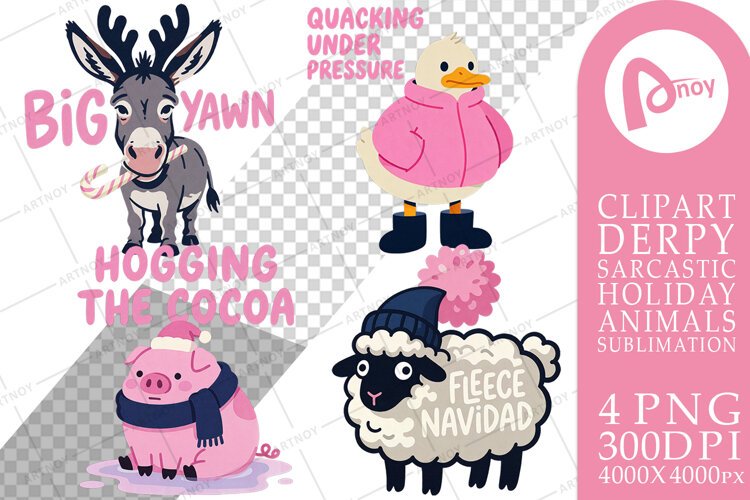 Barnyard Christmas Animals Sublimation example image 1