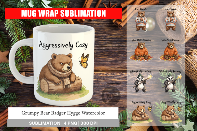 Grumpy Bear Badger Hygge Mug Wrap