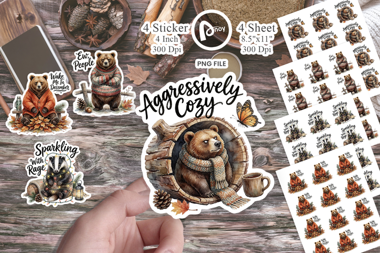 Grumpy Bear Badger Hygge Sticker