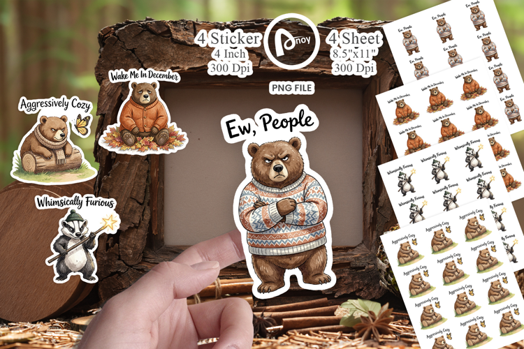 Grumpy Bear Badger Hygge Sticker