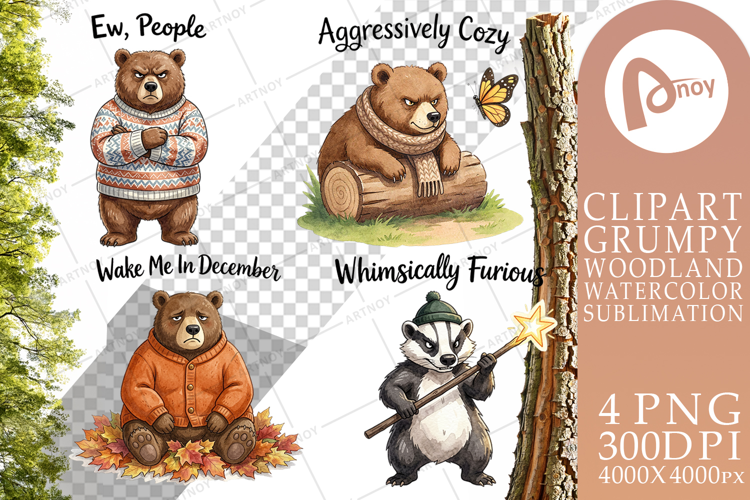Grumpy Bear Badger Hygge Sublimation