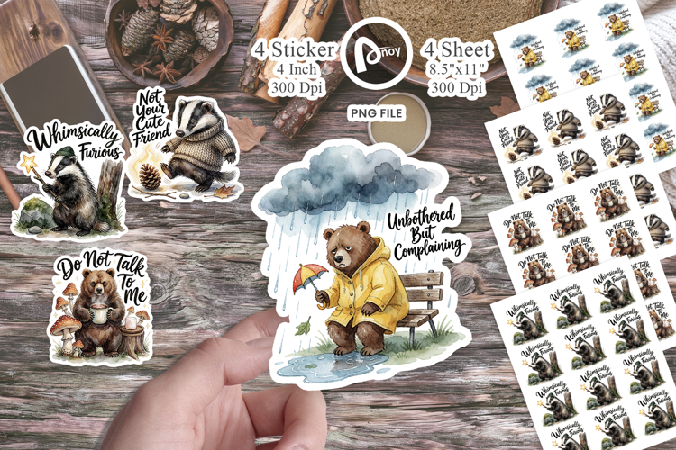 Grumpy Bear Badger Hygge Sticker