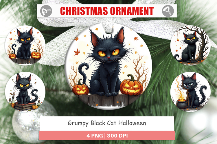 Ornament Grumpy Black Cat