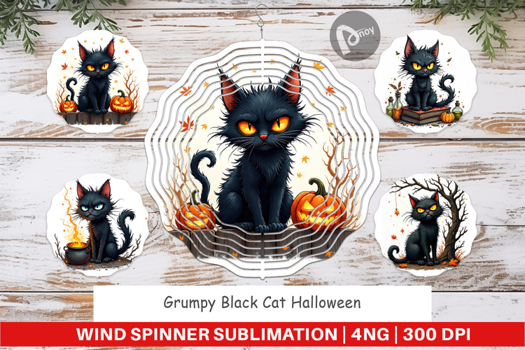 Wind Spinner Grumpy Black Cat