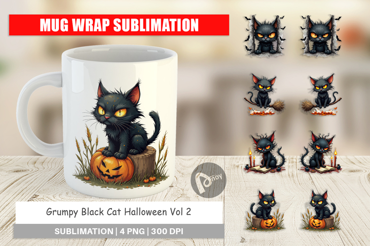 Mug Wrap Grumpy Black Cat