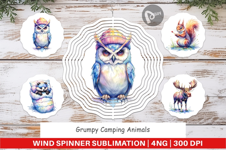 Grumpy Camping Animals Wind Spinner
