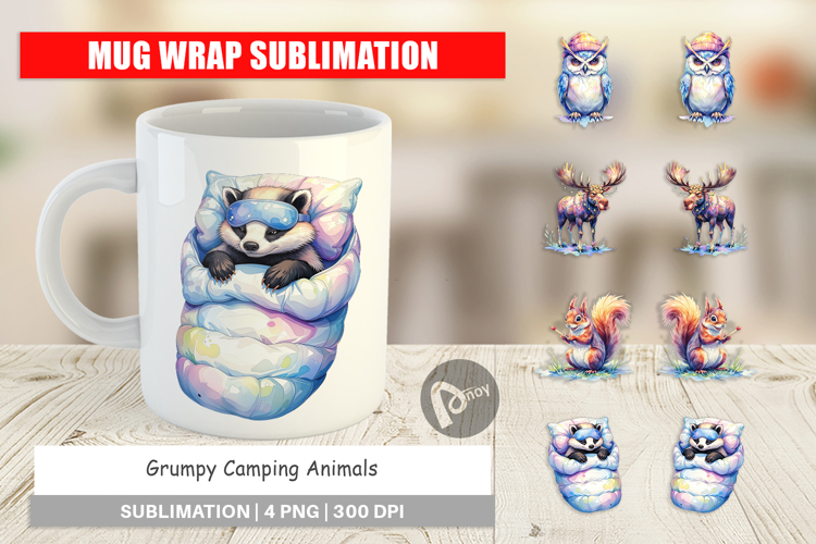 Grumpy Camping Animals Mug Wrap