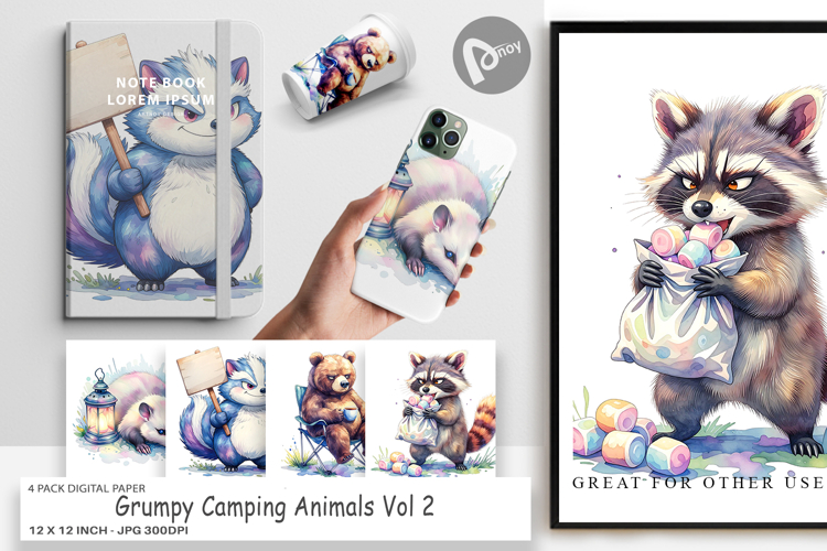 Grumpy Camping Animals Digital Paper