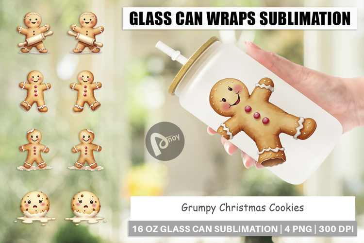 Glass Can Watercolor Grumpy Christmas Cookies