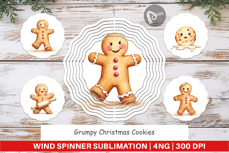 Wind Spinner Watercolor Grumpy Christmas Cookies