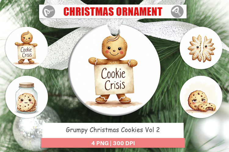 Ornament Watercolor Grumpy Christmas Cookies