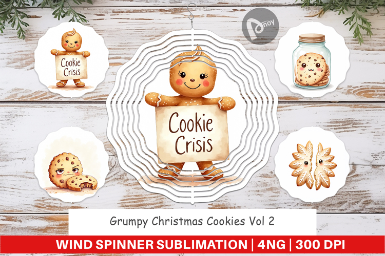 Wind Spinner Watercolor Grumpy Christmas Cookies