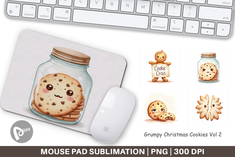 Mouse Pad Watercolor Grumpy Christmas Cookies
