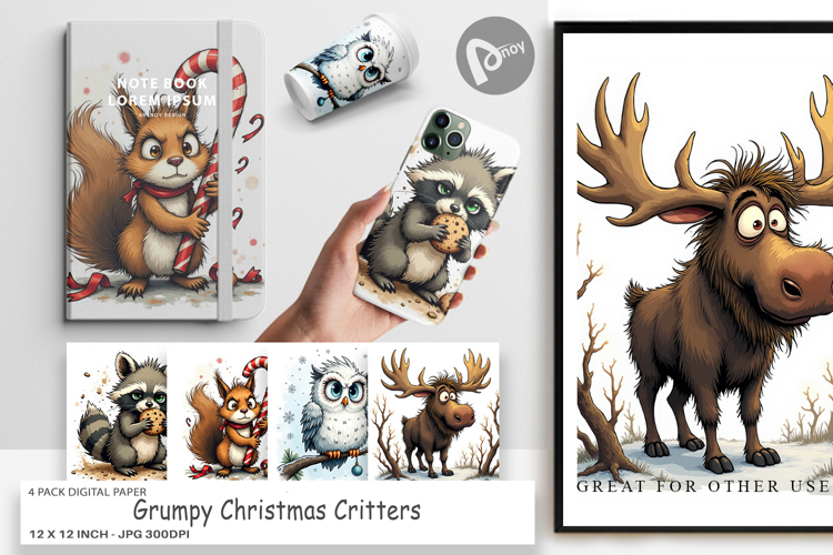 Digital Paper Grumpy Christmas Critters