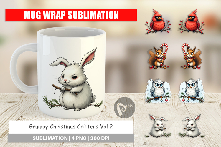 Mug Wrap Grumpy Christmas Critters