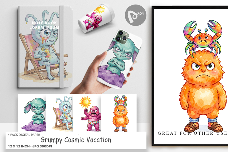 Grumpy Cosmic Vacation Digital Paper