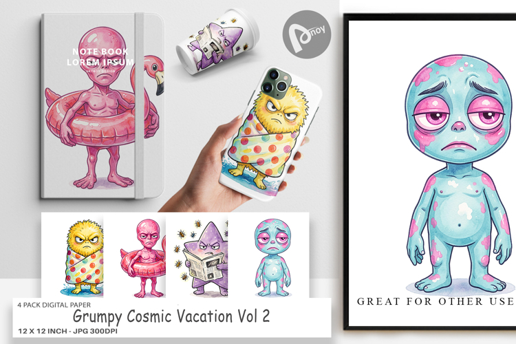 Grumpy Cosmic Vacation Digital Paper