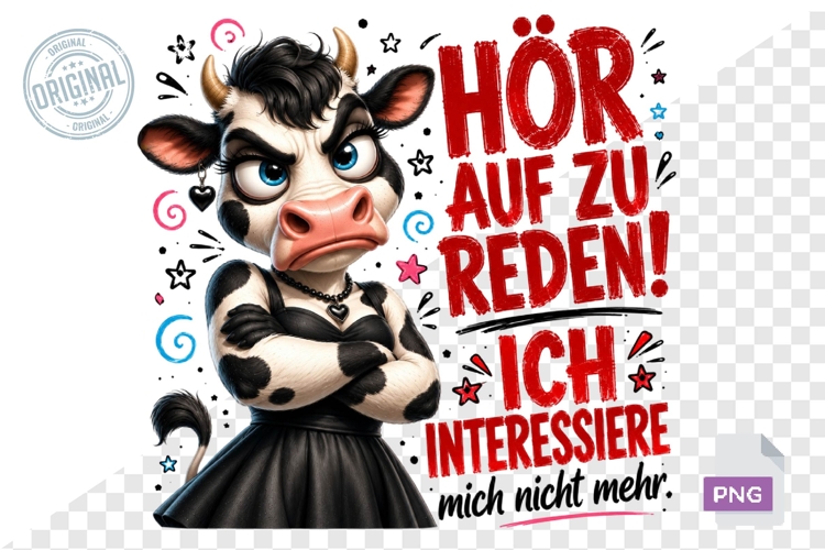 Grumpy Cow Stop Talking German Quote Sublimation PNG