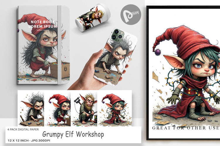 Digital Paper Grumpy Elf Workshop