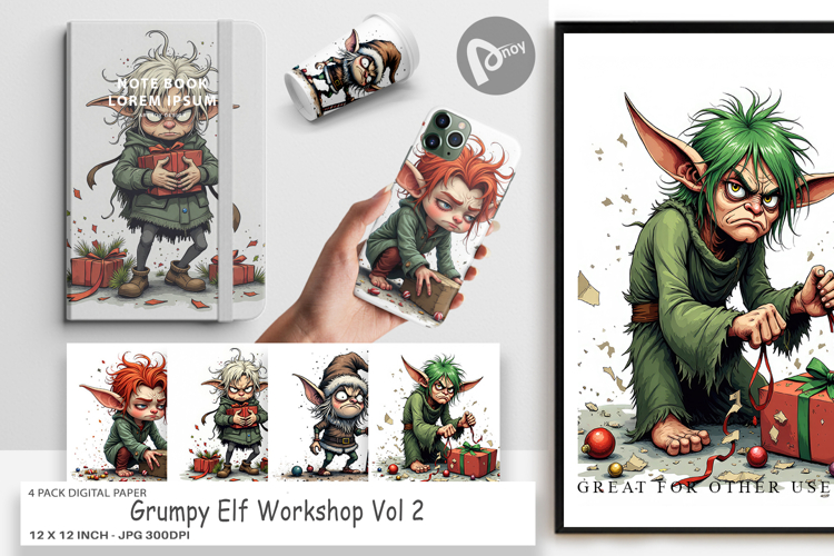 Digital Paper Grumpy Elf Workshop