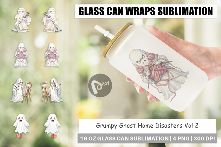 Grumpy Ghost Home Disasters Glass Can