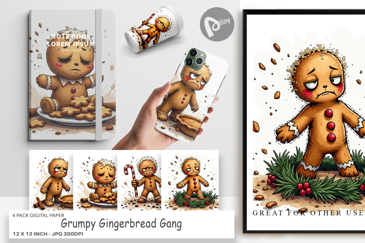 Digital Paper Grumpy Gingerbread Gang
