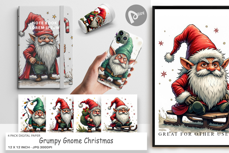 Digital Paper Grumpy Gnome Christmas