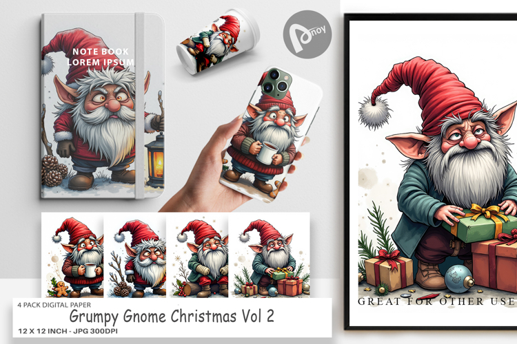 Digital Paper Grumpy Gnome Christmas