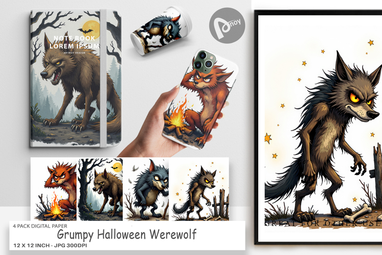 Digital Paper Grumpy Werewolf