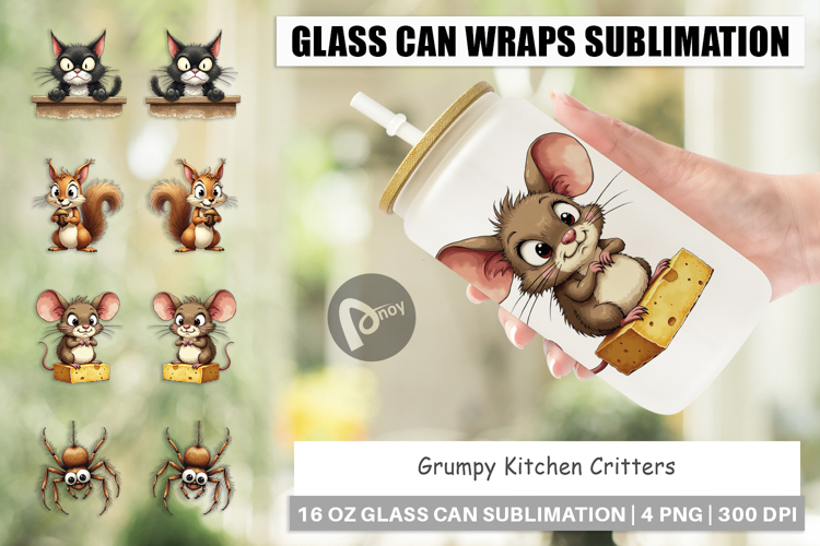Grumpy Kitchen Critters Glass Can